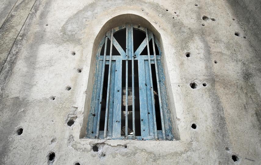 Bullet holes are seen on a mosque, caused by fighting between the Ethiopian National Defence Force (ENDF) and the Tigray People's Liberation Front (TPLF) forces in Kasagita town, Afar region, Ethiopia, February 25, 2022.