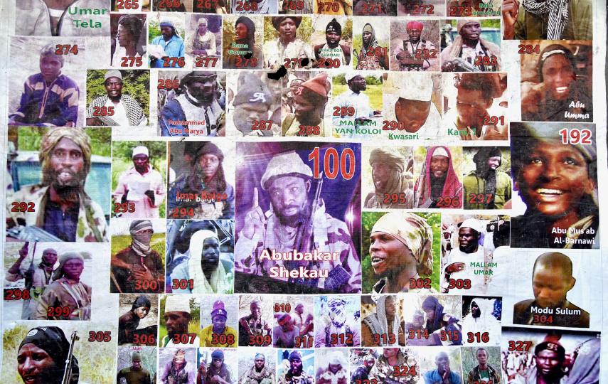 A Nigerian government “wanted” poster for Boko Haram commanders. In the centre is then leader Abubaker Shekau.