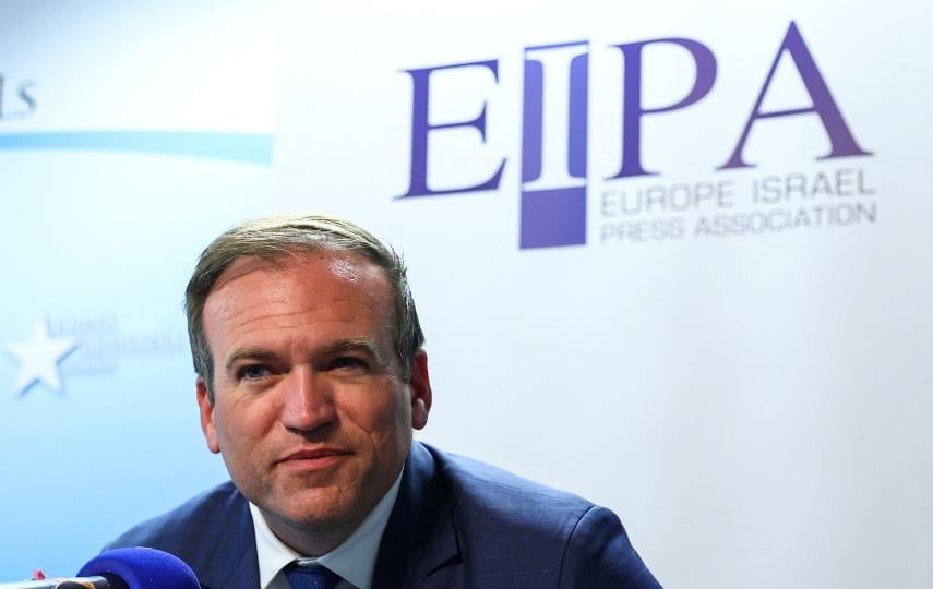 Johnnie Moore, former Executive Chairman of the Gaza Humanitarian Foundation (GHF), briefs journalists in Brussels, Belgium 2 July 2025.