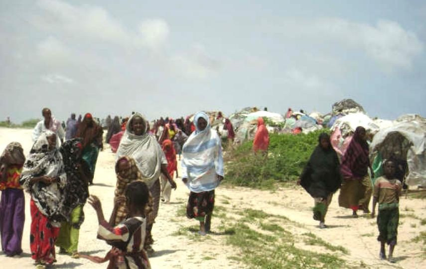An IDP family, who fled their home in Mogadishu, in a makeshift hut in Burbishaaro, 20 km north of the Somali capital. Part of an IDP camp on the northern outskirts of Mogadishu.
