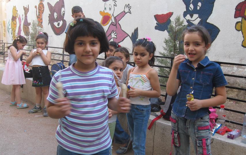 Iraqi children play in a makeshift school in east Amman, Jordan.