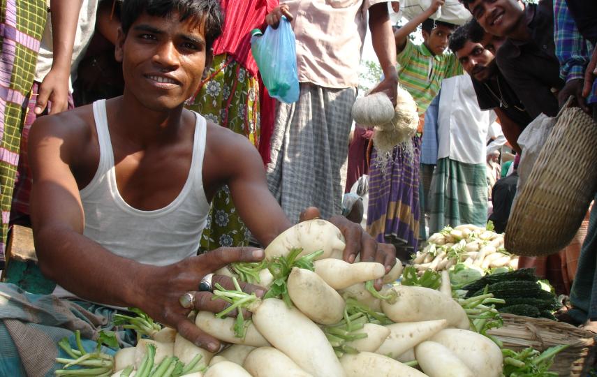 Badal Miah, 24, says raddish sales have plummeted in the wake of Cyclone Sidr in Barguna District, southern Bangladesh. 