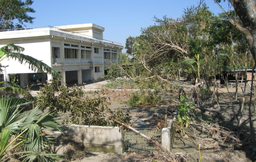 A cyclone shelter in southwestern Bangladesh. More than 3,400 died and millions more rendered homeless when Cyclone Sidr slammed into the country on 15 November 2007. 