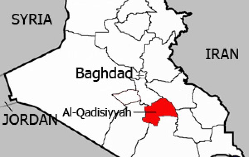 A map of Iraq highlighting Qadissiyah province, which has seen at least 275 cases of Leishmaniasis recently.