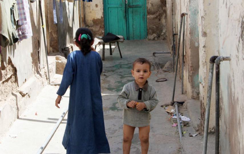 Children play near their home in an impovershed town in the port city of Aqaba. The sewage network in this area is at the brink of collapsing, according to residents.
