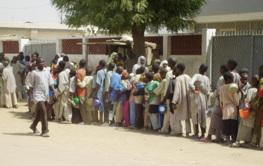 Child beggars queue for food in Kano.