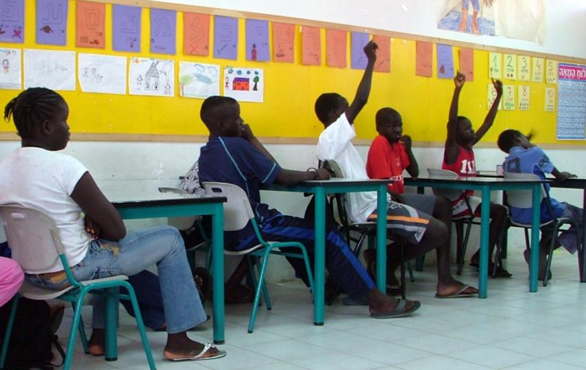 African refugee children on their first day at a special school for refugees in Eilot, outside Eilat in southern Israel.