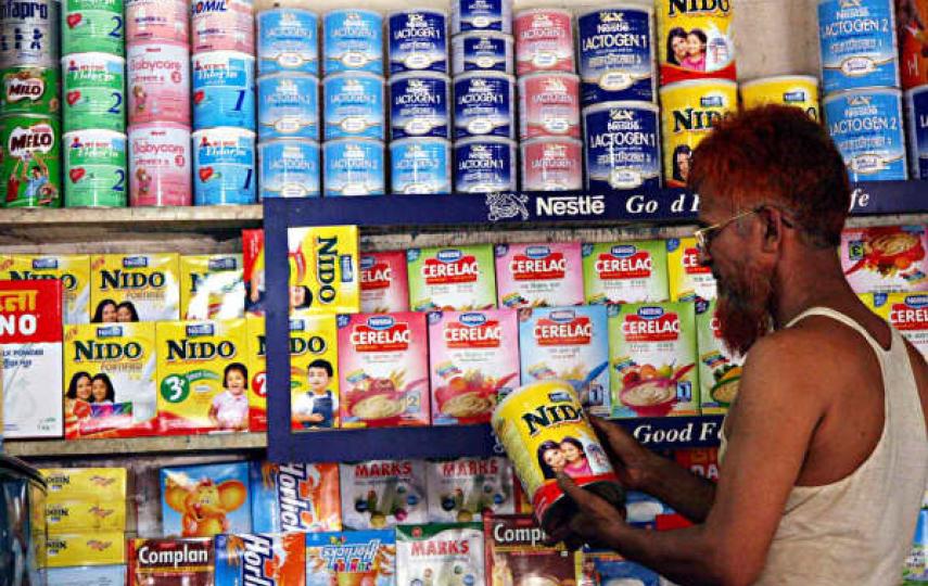 Shop racks brimming with imported powdered milk packets in the capital Dhaka. Health experts have expressed concern over melamine content