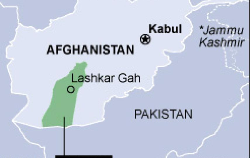 A map of Afghanistan highlighting the restive southern province of Hilmand (also spelt Helmand)