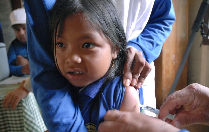 A kid has measles vaccination during UNICEF measles campaign vaccination at the remote jungle in Maratus Dayak community in the village of Haratai, Lhoksado sub district, Hulu sungai Selatan regency, South Kalimantan Indonesia, on August 10, 2007