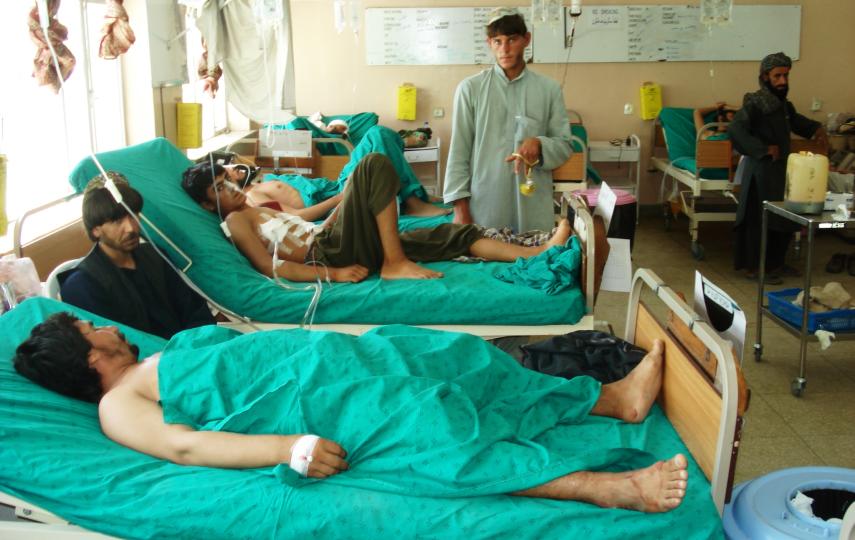 Wounded men in a hospital in Kandahar