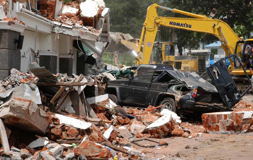 The Ambacang Hotel in Padang City, which collapsed during the 30 September earthquake. More than 1,000 people were killed in the magnitude 7.6 quake