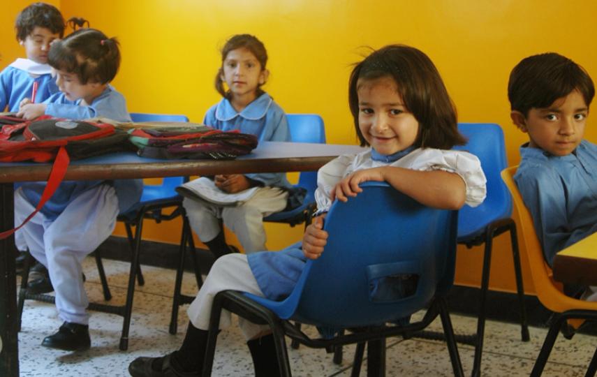 Inside one of the new schools in the quake-affected areas. Safer, brighter classrooms encourage learning