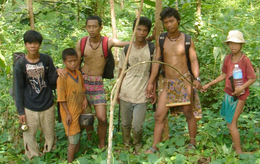 Pengendum Tampung, second from the right, is with students from the forest school