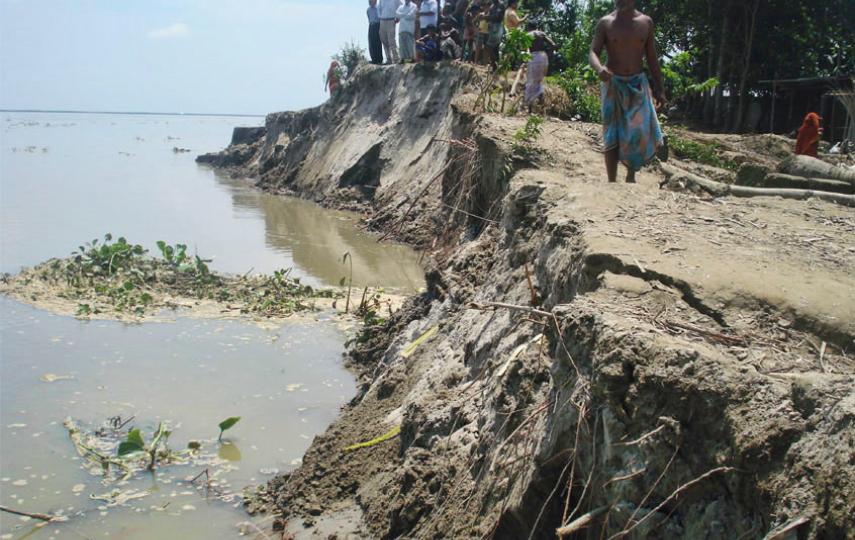 Land erosion in Kishoregonj District caused by monsoon flooding - July 2010