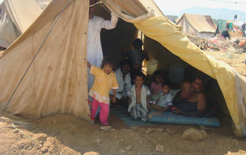 A displaced family in Mazraq IDP Camp 3 in in the northwestern Yemeni province of Hajjah. They fear returning home due to insecurity