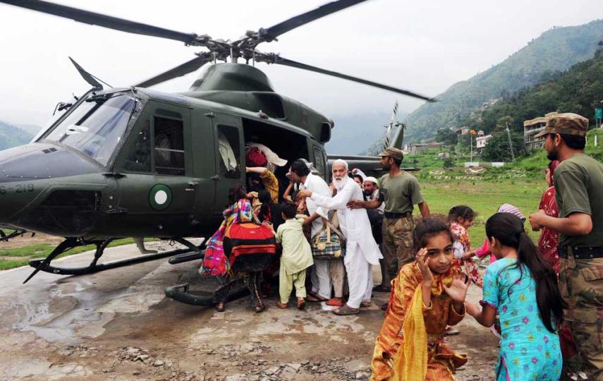 People in Pakistan's northern conflict zone, here being rescued by the army, have suffered repeated calamities