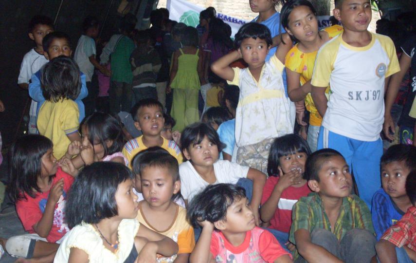 Children staying in a tent at an evacuation posts in Karo District, North Sumatra Province. Thousands fled their homes after the once dormant Mount Sinabung volcano began erupting at the end of August 2010