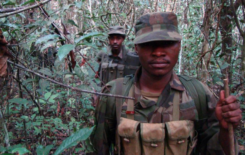 Ugandan troops patrol in borderlands between Sudan and Democratic Republic of Congo in search of rebels from the Ugandan Lord's Resistance Army