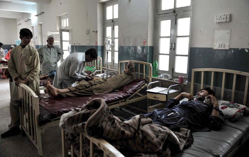 Blast victims receive treatment at a hospital in Lahore, Pakistan