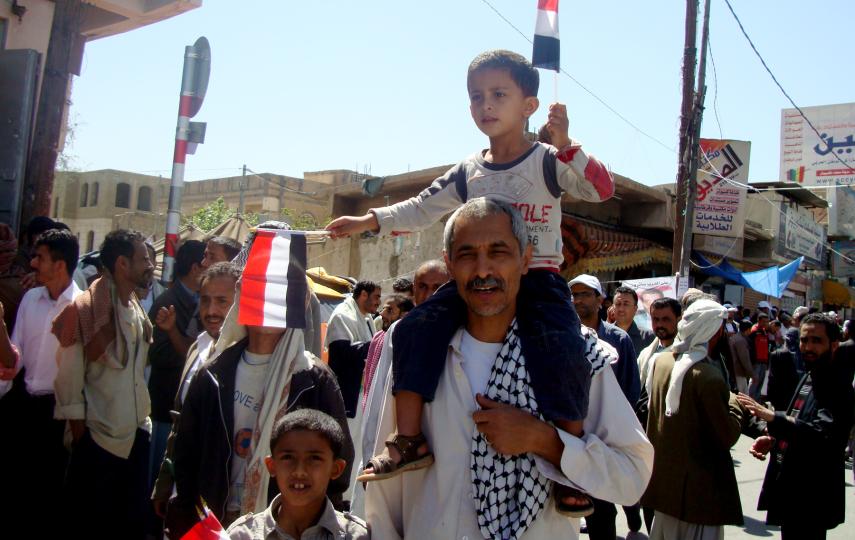 Protesters in Yemen. Some local NGOs see that engaging children in demonstrations is a violation of their rights