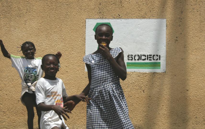 Children near the office of the Ivoirian water company, SODECI, in Man. April 2011
