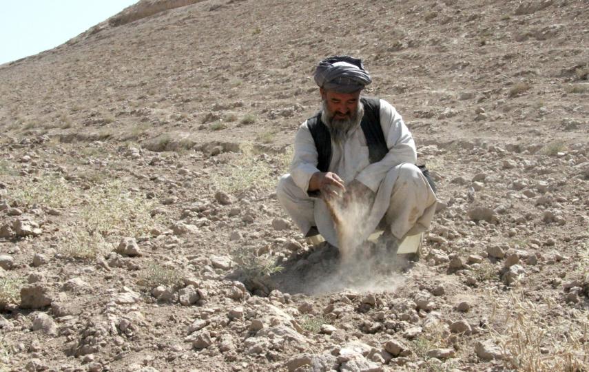 Mohammad Israyel on the hill on which his farm was located in Khuram Sar Bagh, Afghanistan