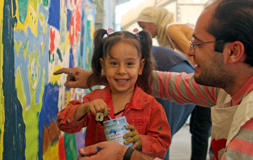 Mohammed al-Khadraa in the Child Friendly Spaces Center for Psychological Support for Iraqi refugees SARC-UNICEF project