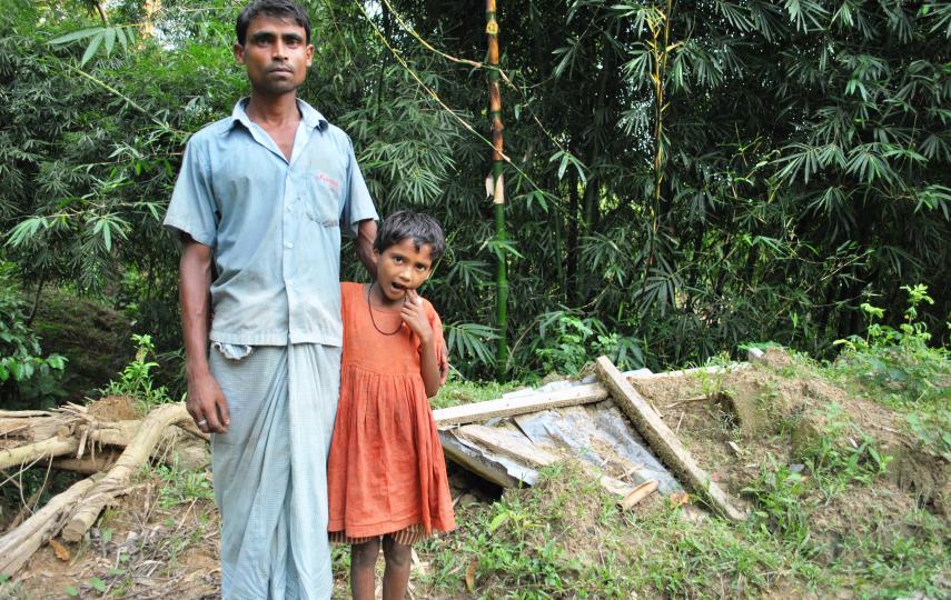 Bullu Mia, a villager in Ukhia District in southeastern Bangladesh, is rebuilding his home on almost exactly the same spot where a landslide buried alive his wife and son in June 2012. “Where else would I go,” he said
