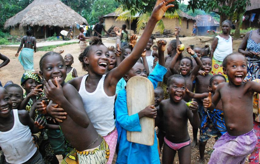 Children playing at a rural health centre in Sierra Leone