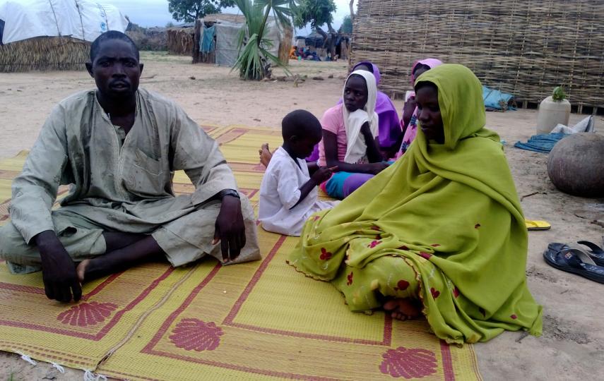 Mahamat Haroun Dahab and part of his family in the southern Chad village of Tadjou, in Tissi. Tadjou is home to hundreds of Chadians who recently returned home after fleeing conflict in neighbouring Darfur