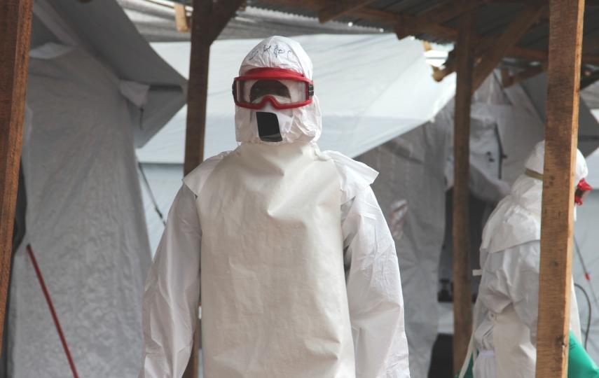 IFRC health worker in a PPE in their Ebola treatment centre outside of Kenema (October 2014)