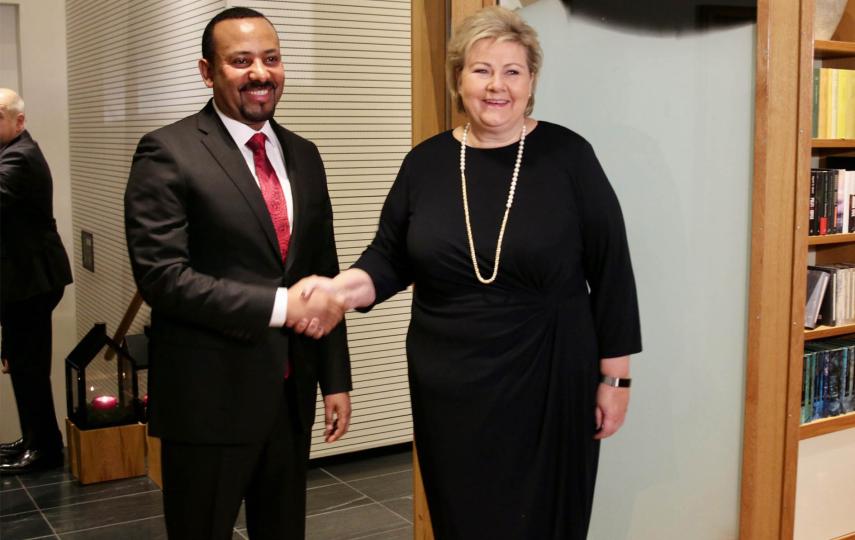 Ethiopian Prime Minister Abiy Ahmed meets Norwegian counterpart Erna Solberg after receiving the 2019 Nobel Peace Prize in Oslo.