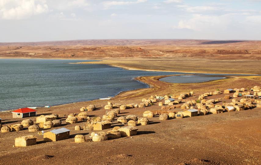 A settlement on the shore of lake Turkana