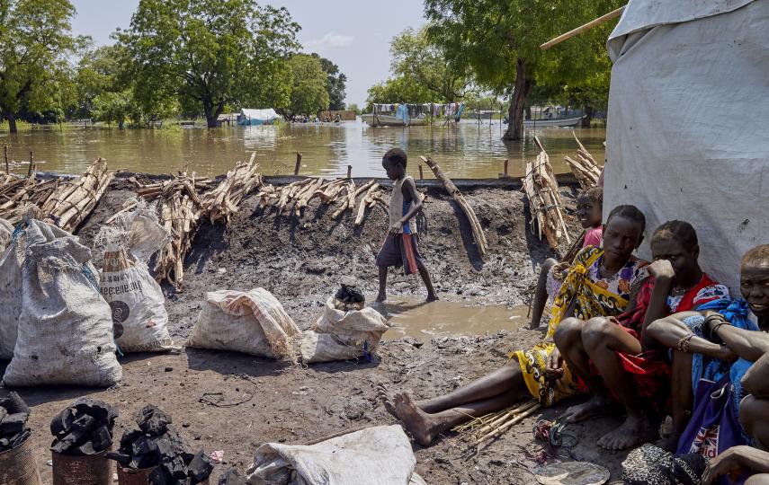 Roughly 2,700 people are living in makeshift shelters on a small patch of dry land in the eastern town of Pibor.