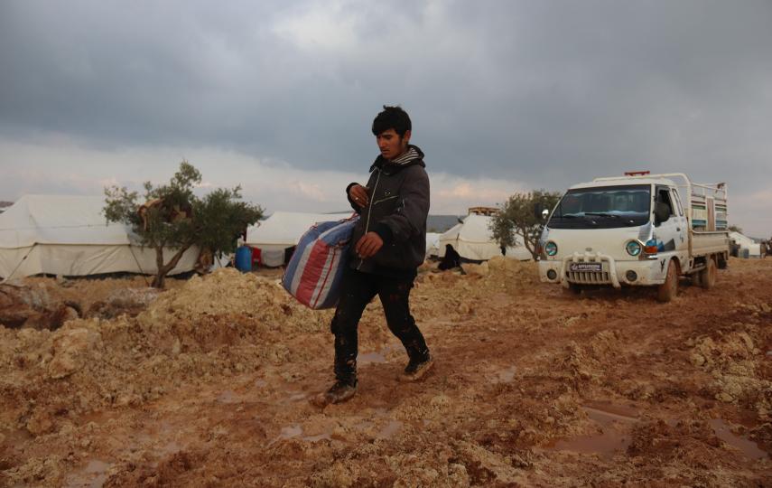 Makeshift camps around Sarmada, a town in Idlib near the Syrian border with Turkey on 10 February 2020.