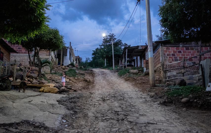 A street in Las Delicias at dawn.