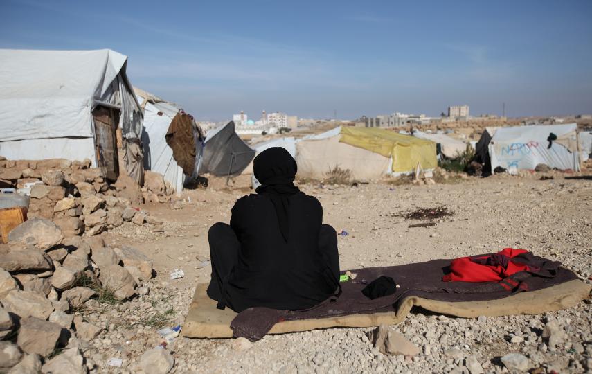 A displaced woman at a makeshift camp in Khamir, in Yemen's northern province of Amran.