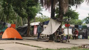 Migrants at a camp in downtown Tapachula, in southern Mexico, on 5 December 2024.