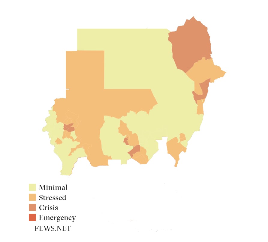 Map of food insecurity in Sudan