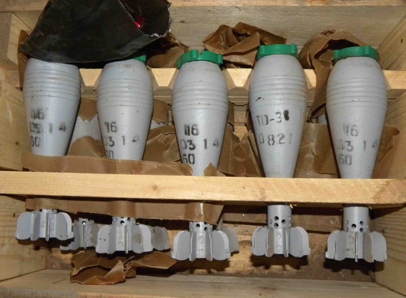 A box of mortar bombs