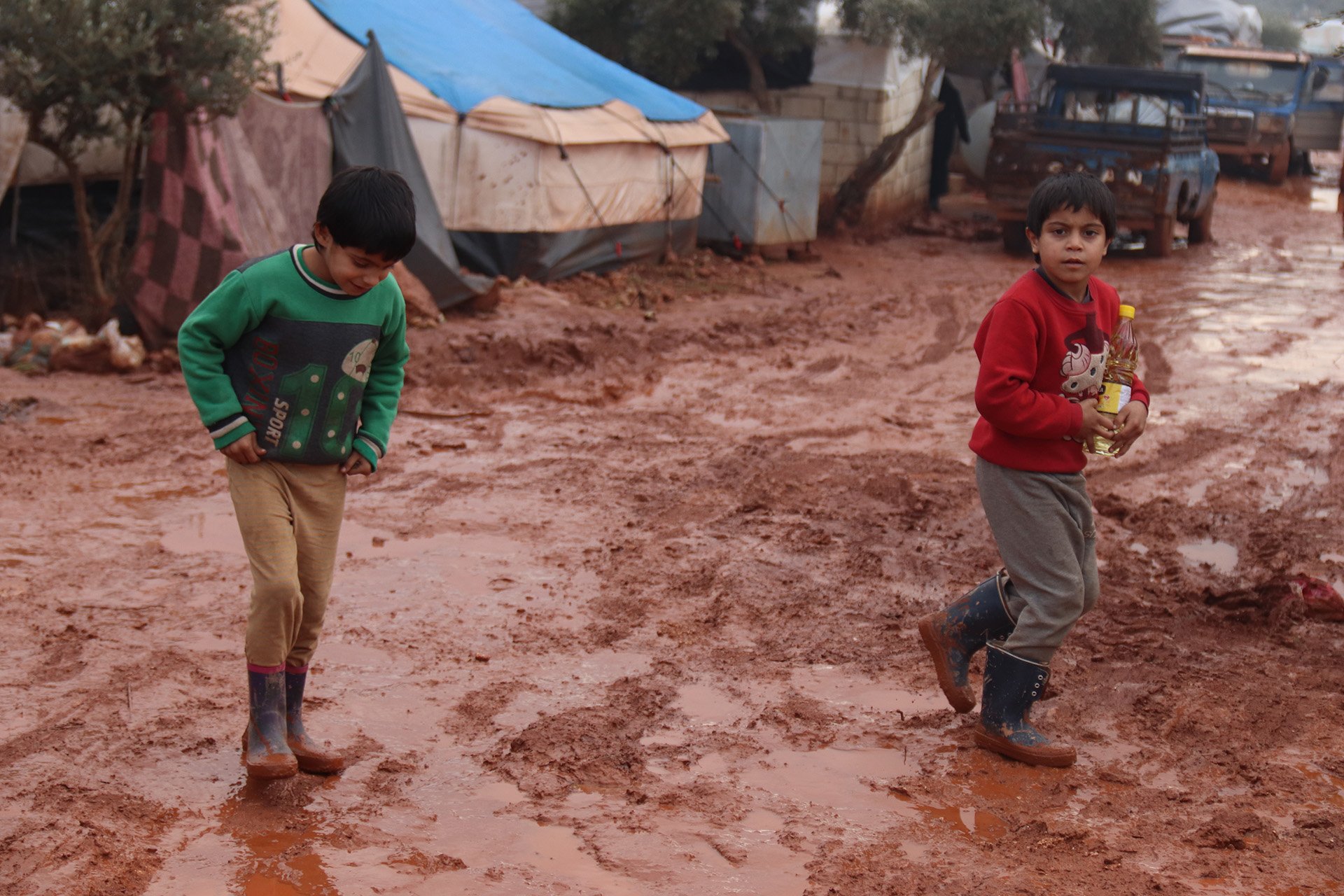 Makeshift camps around Sarmada, a town in Idlib near the Syrian border with Turkey, on 10 February 2020.