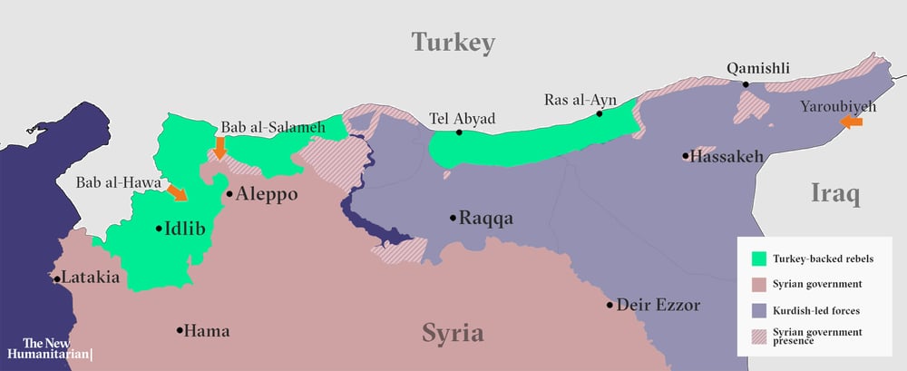 Areas of control in Syria in late 2019