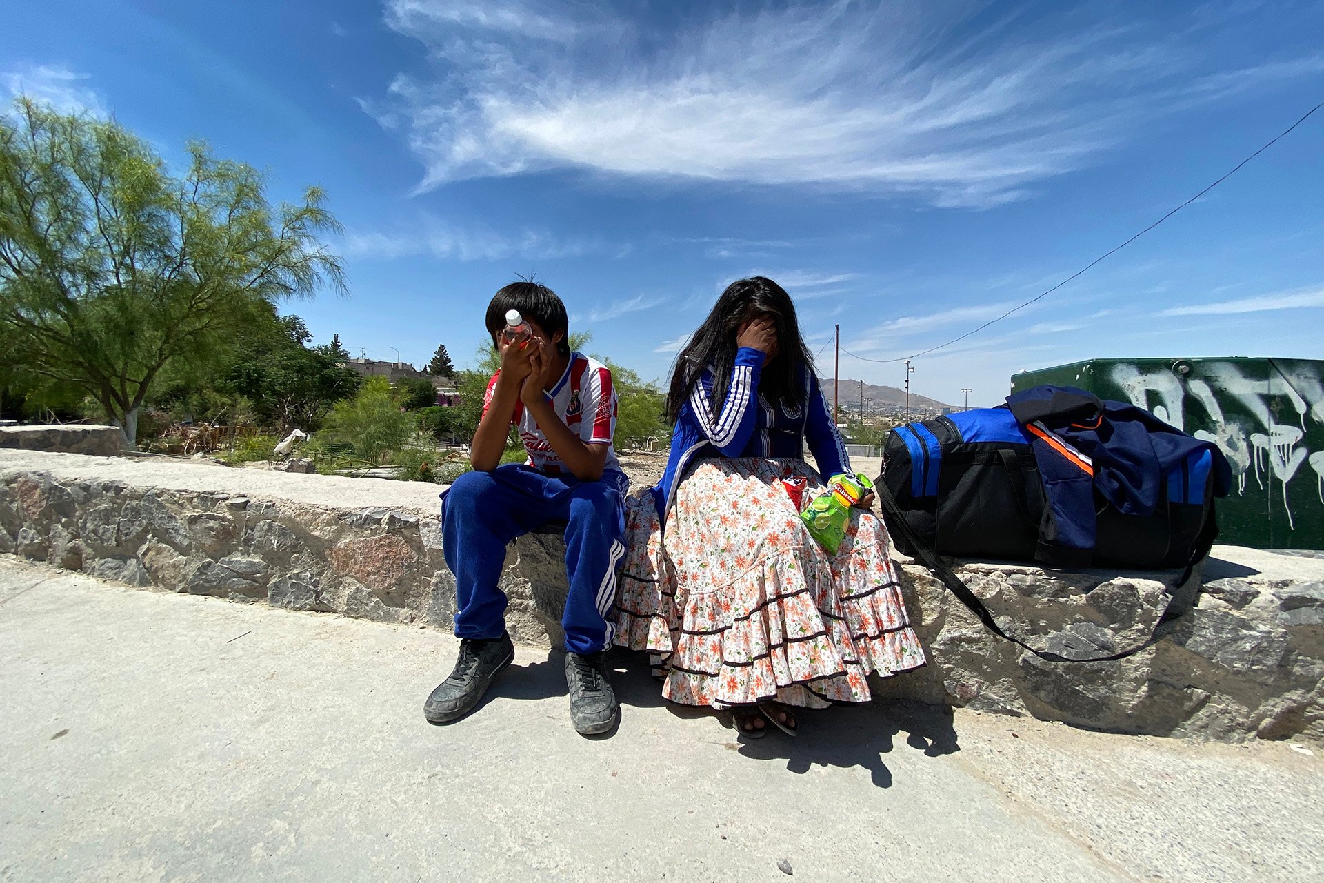 A Tarahumara boy and girl recently displaced from their homes in the Sierra Tarahumara. 