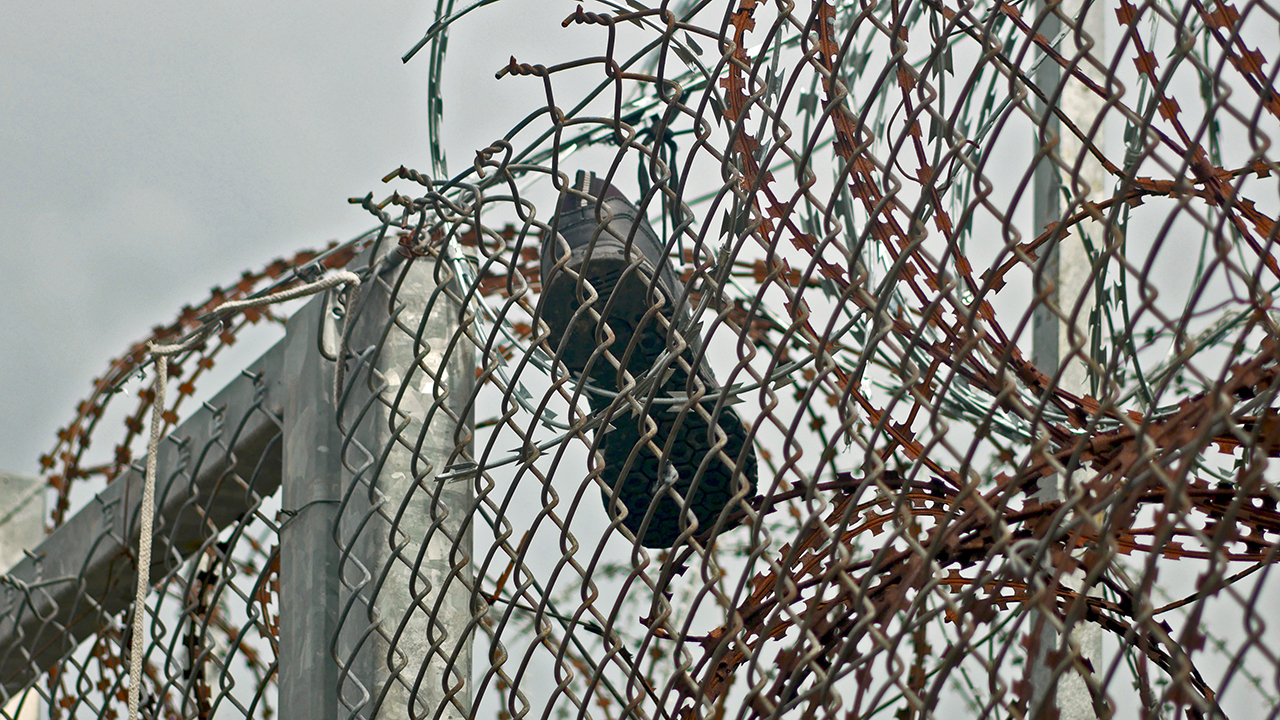 A shoe in barbed wire at the Turkey Greece border