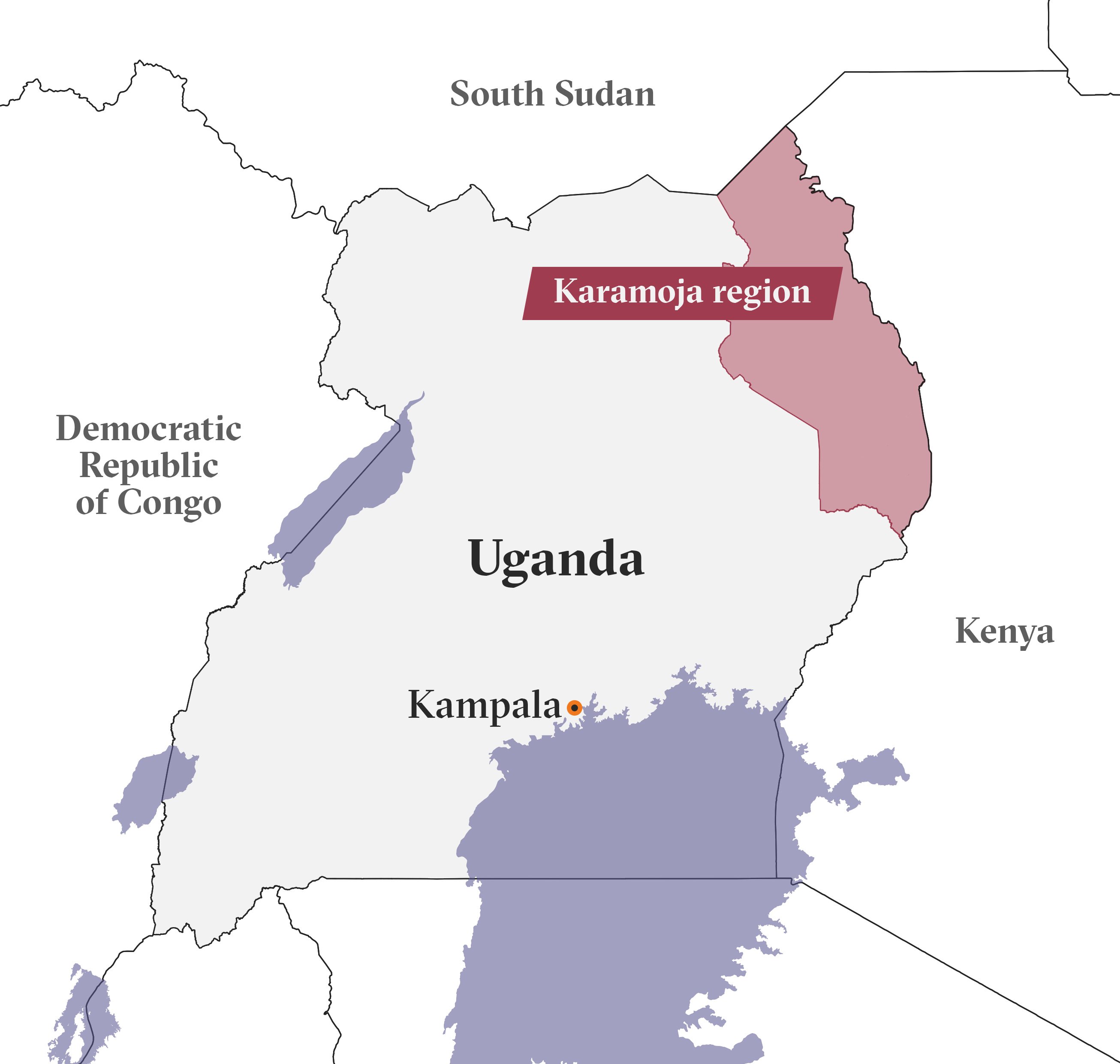 Map of Karamoja region of Uganda and Kampala