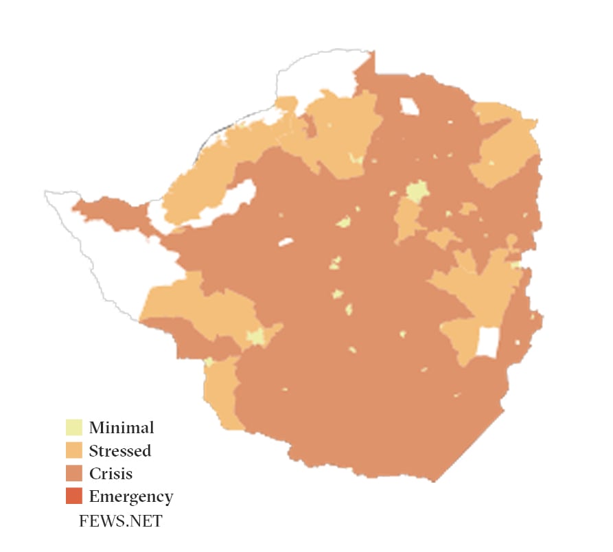 Map of food insecurity in Zimbabwe